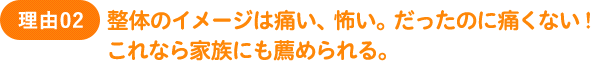 整体のイメージは痛い、怖い。だったのに痛くない！ これなら家族にも薦められる。